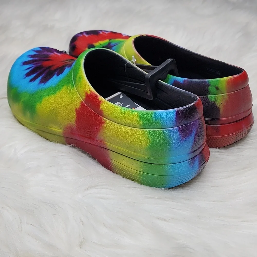 Crocs At Work On The Clock Graphic Work Slip On Shoes Tye Dye